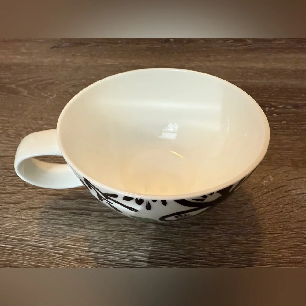 Crate & Barrel 2014 Floral Mug Abstract Chic Coffee Cup Minimalist Black Yellow